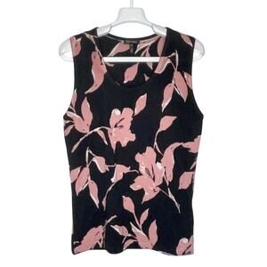 Escada Black Pink Sleeveless Floral Wool Silk Blend Knit Top Size Medium
